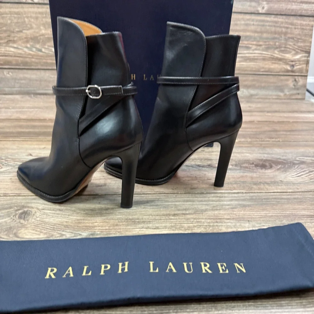 Ralph Lauren Womens Size 39 US 9 Nellie Bootie Black Lux Calf Leather Ankle Boot
